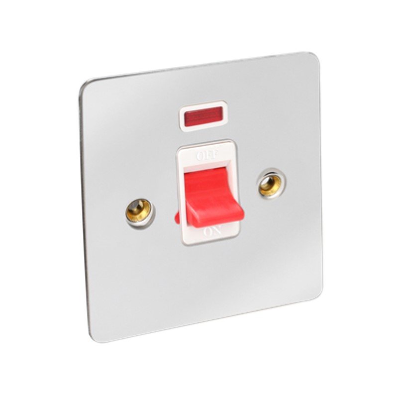 Flat Plate 45Amp Double Pole Switch with Neon Square Single Plat